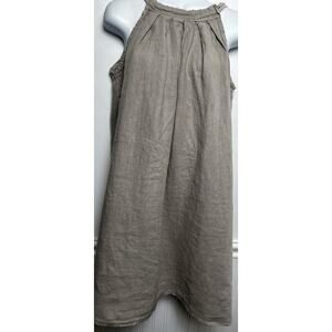 AMBRA Made In Italy Linen Dress XS Large Taupe Sleeveless Halter Swing Loose
